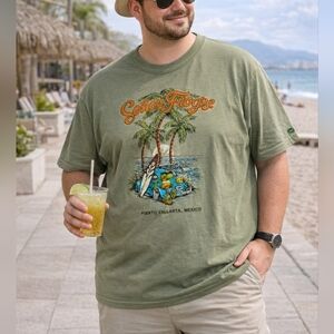 Senor Frogs XXL Olive Green Graphic T-Shirt Puerto Vallarta Mexico Cotton Tee